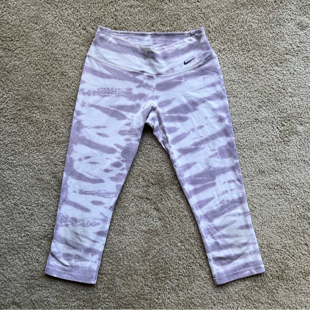 Nike Dri-Fit Cropped Light Purple/Grey & White Tie-Dye Spandex Leggings XS EUC